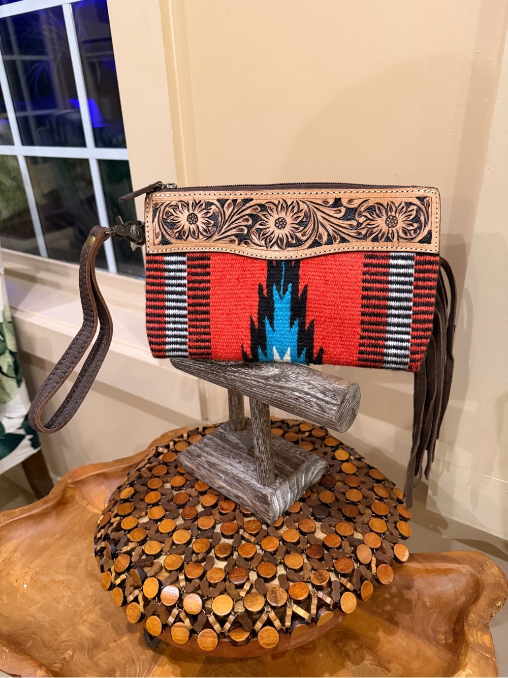 Western Boutique Saddle Blanket Handbag Southwestern Genuine Leather Wristlet